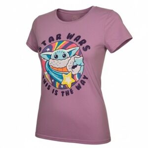 STAR WARS Grogu This Is The Way Graphic T Shirt Women's Size Small Purple Teen‎